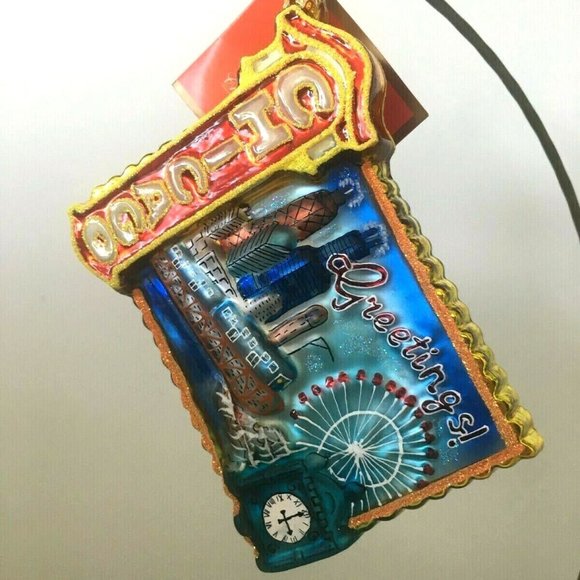 ✨ NEW Authentic Christopher Radko CHICAGO Greetings Postcard Rare Glass Ornament - Picture 4 of 7